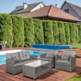 thumbnail image 2 of Outsunnny 4 Piece Patio Furniture Set, Outdoor Wicker Loveseat Sofa & Chairs, with 2-Tier Coffee Table & Tufted Cushions, Dark Gray, 2 of 9