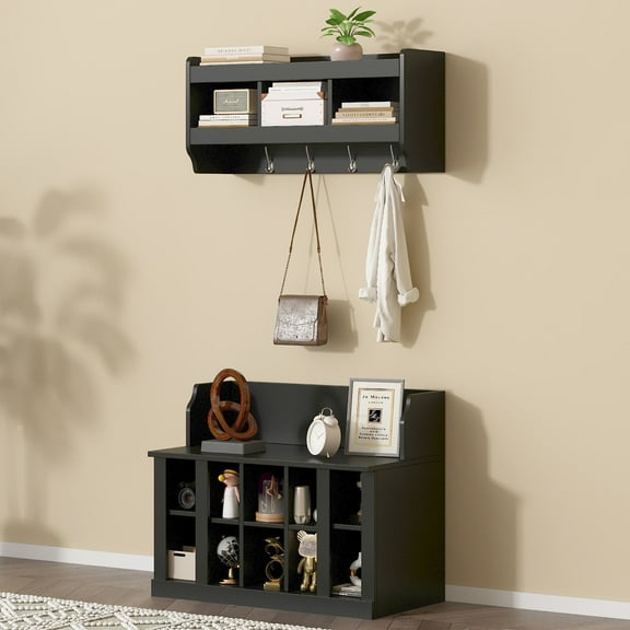 Vinsetto Shoe Cabinet Storage with Shelves and 4 Hooks