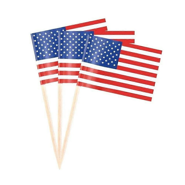 100pcs American National Flag Cake Toppers Paper Cake Picks Cupcake Decor Party Supplies for Wedding Birthday Festival