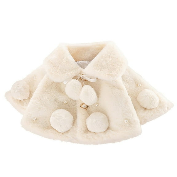 Xmarks Toddler Baby Girls Warm Cloak Coat Flower Girls Princess Faux Fur Bolero Shrug Jacket 0-3 Years Little Girl Fleece Pom Pom Cape Coat 0-6 mwhite