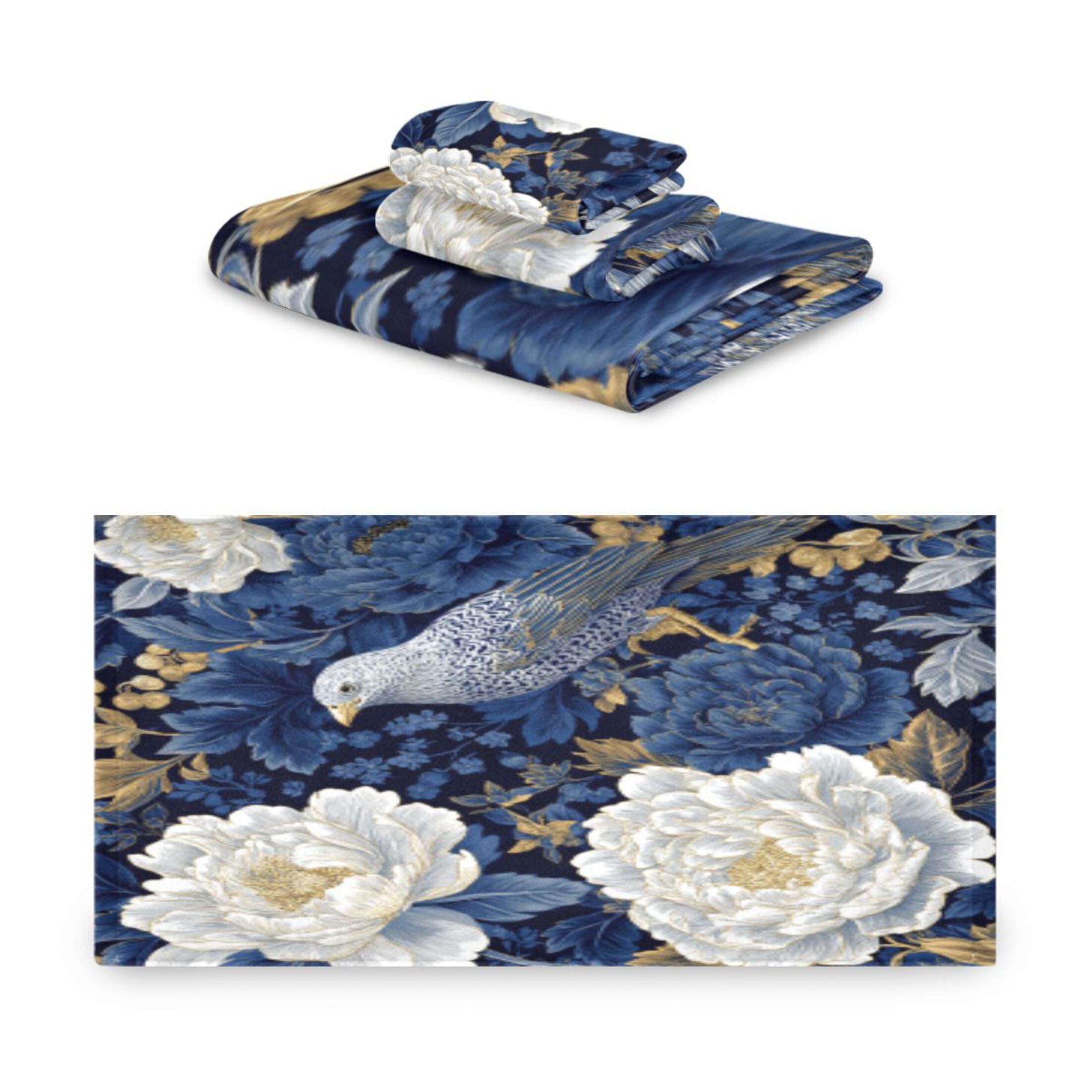 BZSMCE 3piece Bath Towel Sets Hand Bath Towels Fashion Royal Garden in Blue Printed Towel Sets