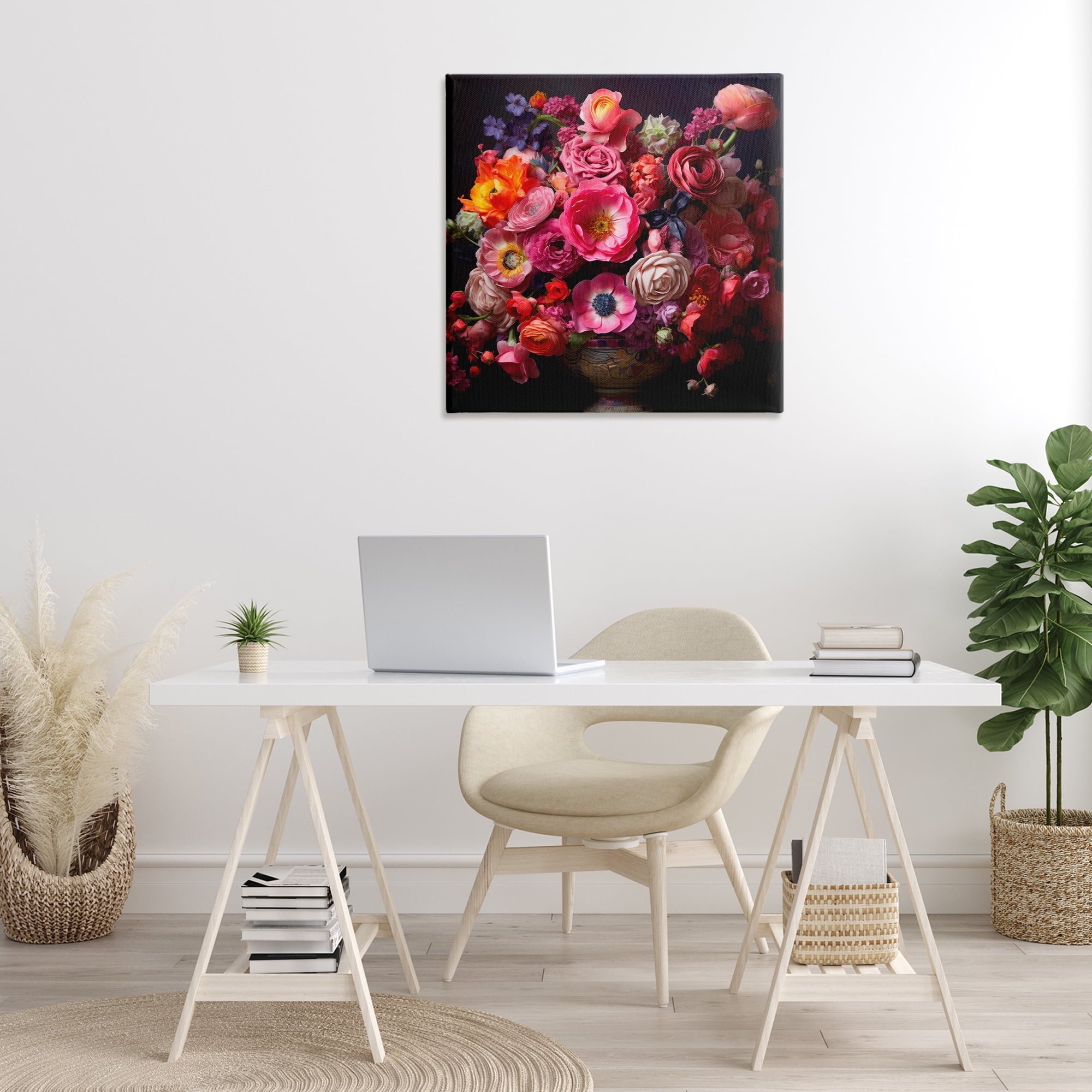 Stupell Industries Dark Full Bouquet Botanical & Floral Painting Gallery Wrapped Canvas Art Print Wall Art, 30 x 30