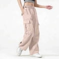 thumbnail image 4 of Hurxie Women's Cargo Pants Baggy Parachute Pants Joggers Y2k Trendy Stretchy High Waist Wide Leg Trousers with Pockets Khaki,M, 4 of 7