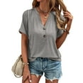 thumbnail image 2 of Women's Elegant Casual Fashion T-Shirt Button Neck Short Sleeve Top Comfortable Stylish Blouse for Everyday Wear, 2 of 5