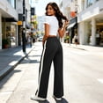 thumbnail image 4 of Womens Wide Leg Sweatpants Striped Drawstring Waist Casual Athletic Pants High Waisted Yoga Track Pants,Side Pockets White Stripe,Fall Loungewear & Workout Trousers,Fashion Loose Slacks, 4 of 7