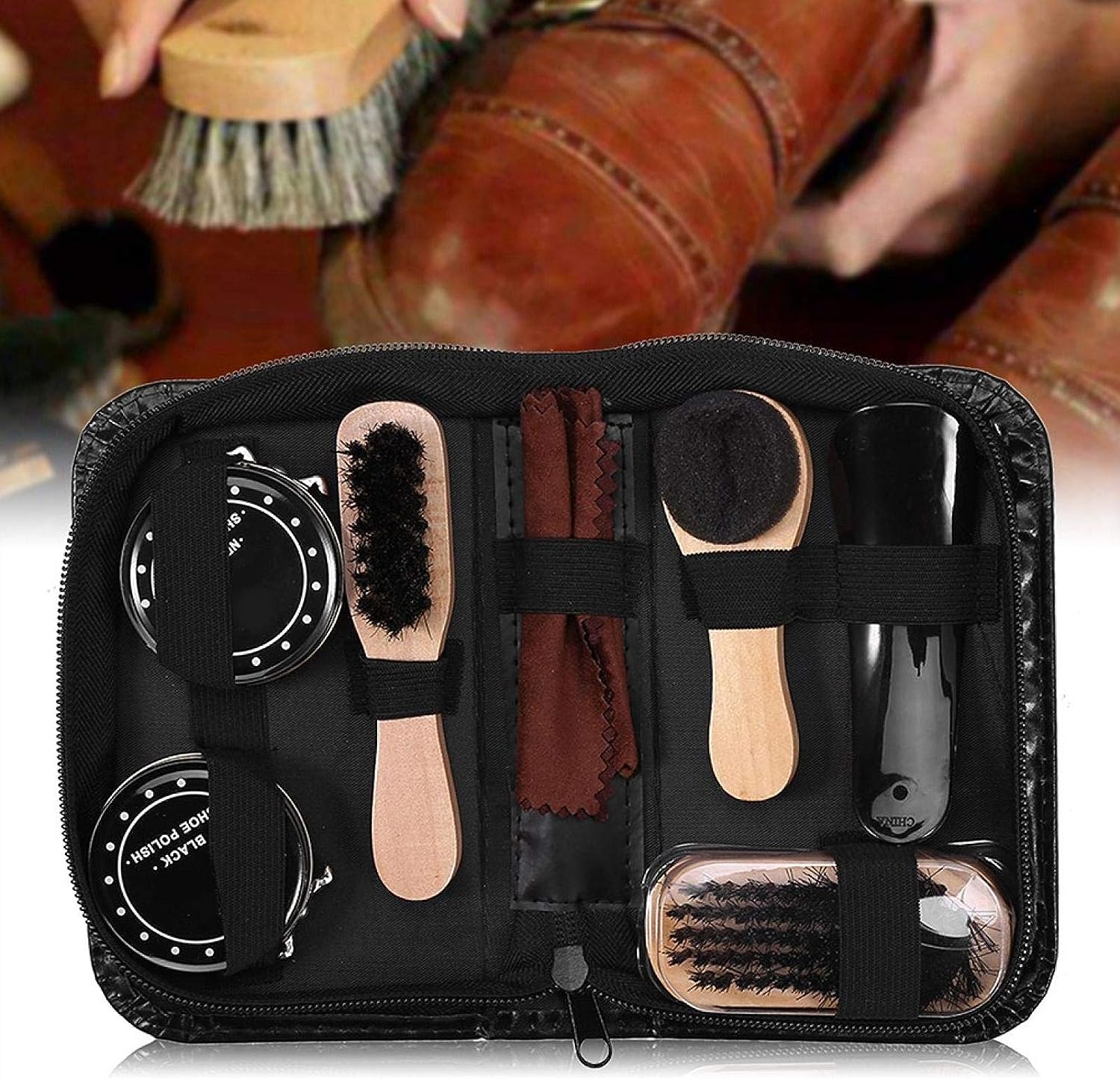 8PCS Leather Shoes Care Tool Kits Boot Polish Cleaning Kit Shoe Shine
