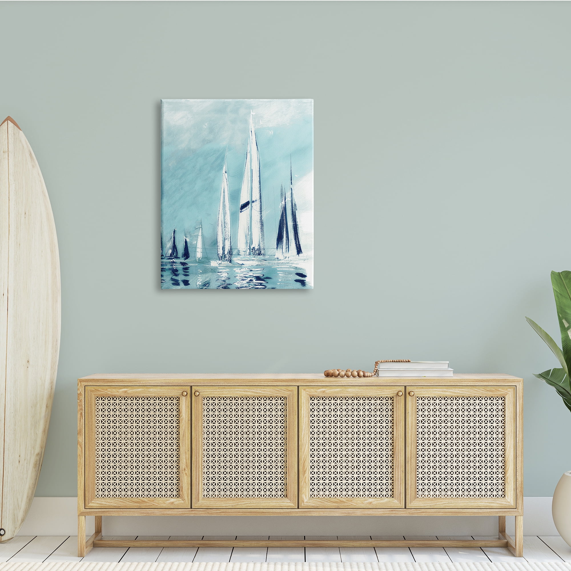 Stupell Indtries Abstract Nautical Row of Sail Boats Fluid Blue,30 x 40,Design by Dan Meneely