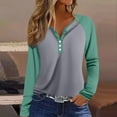 thumbnail image 2 of Hearthz Raglan Sleeve Women's Top Color Block Long Sleeve Shirts for Women Dressy Casual Fall V-Neck Button Henley Shirts for Women, 2 of 5