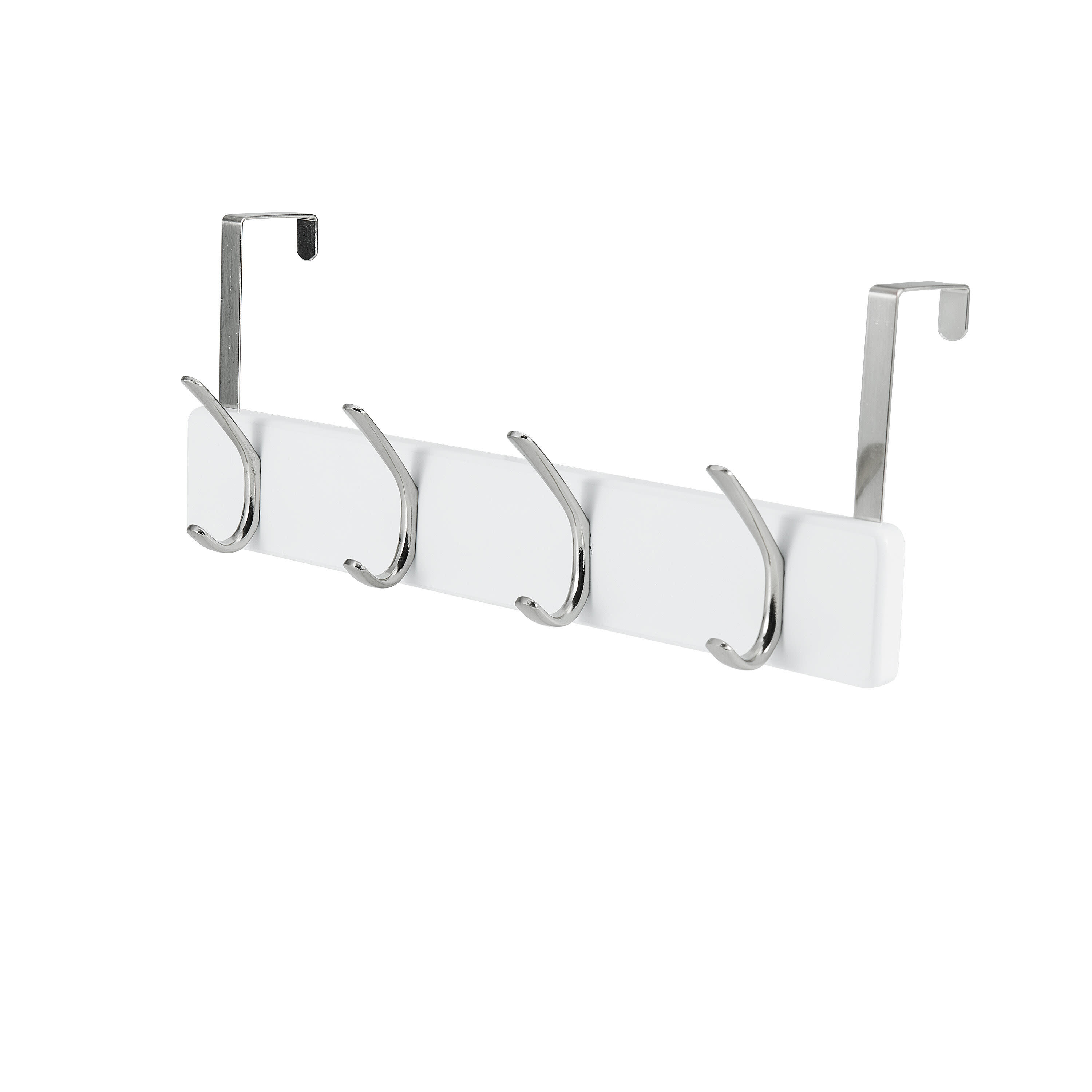 Melannco 18X6 Inch Over The Door MDF Coat Rack With 4 Silver Metal  Hooks White