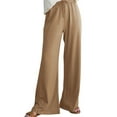 thumbnail image 1 of Wide Leg Pants Woman Solid Color Drawstring Pocket Ruffled Casual Sports Pants Work Pants Women Brown M, 1 of 6