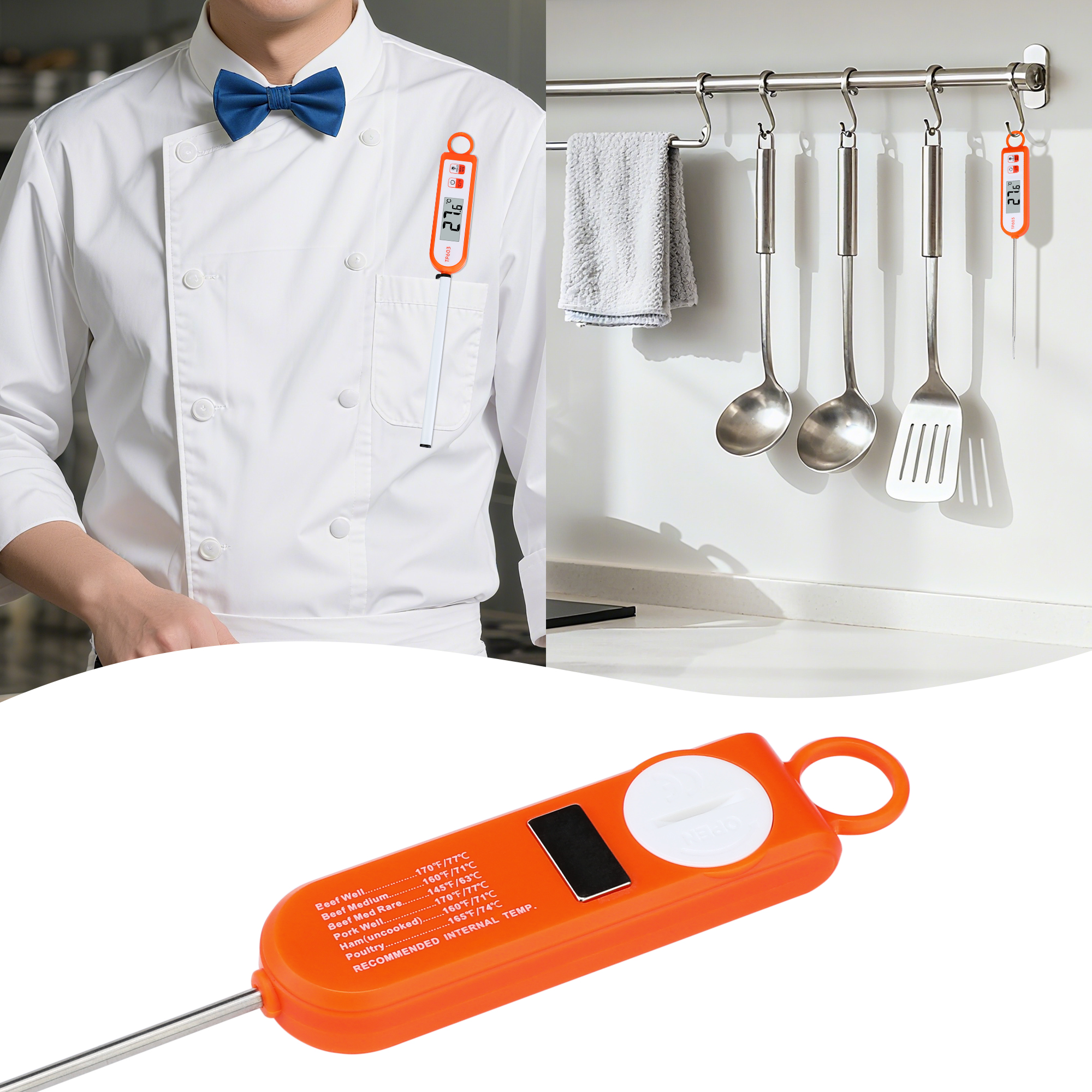 Unique Bargains Digital Instant Read Cooking Extra Long Probe Thermometer Orange