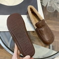thumbnail image 4 of Lovskoo 2024 Moccasin Slippers Retro Fleece Warm Leather Shoes Padded Granny Shoes Soft Flat Bottom Lazy Mom Shoes Winter Flat Penny Leather Shoes Brown, 4 of 7