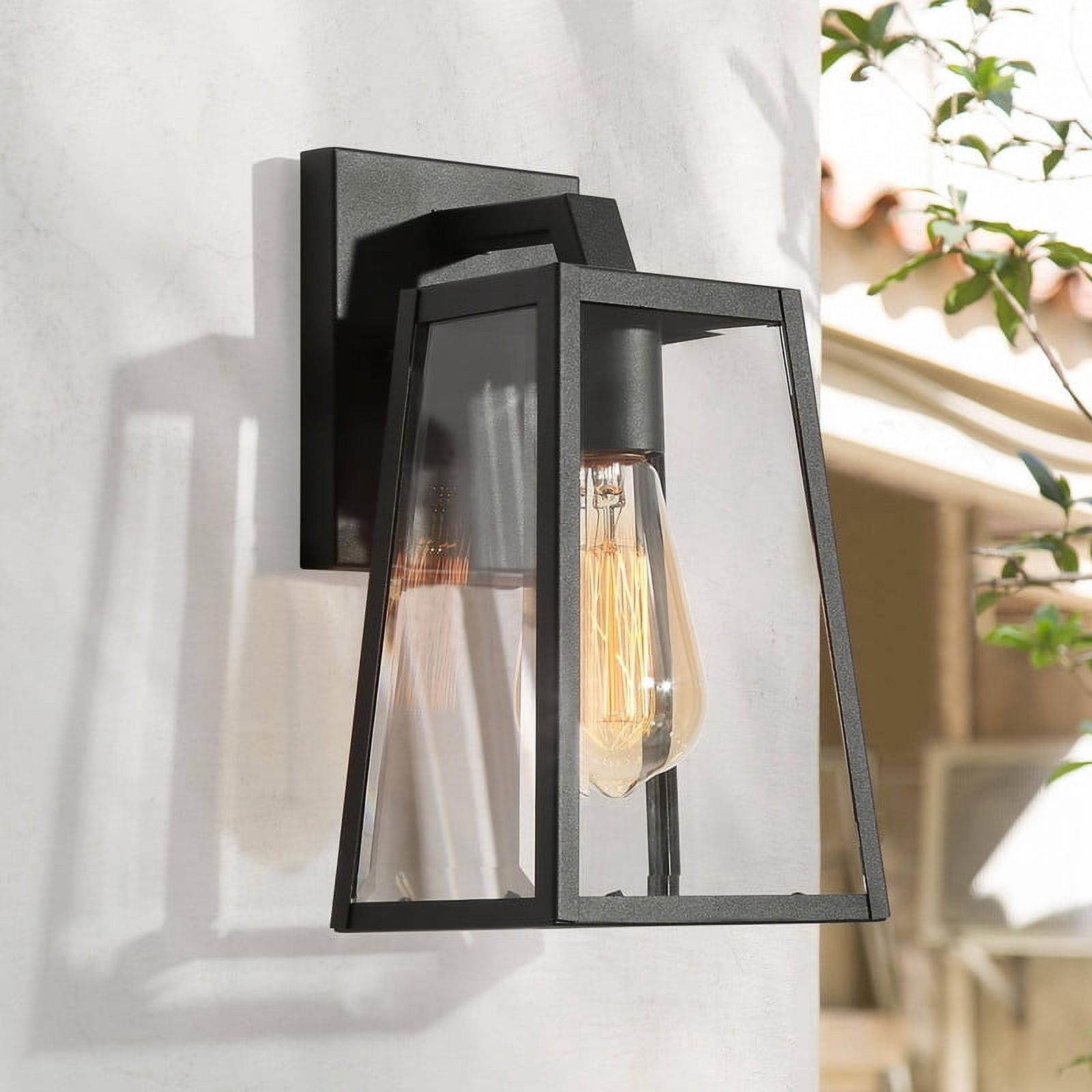 LNC Black Outdoor Trapezoid Wall Sconce with Clear Glass, Wet-Rated Porch & Garage Light