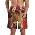 thumbnail image 1 of Balery White And Red Daisy Cow Traje de Baño Estilo Hawaiano para Hombre, Shorts de Secado Rápido con Bolsillos-Medium, 1 of 6