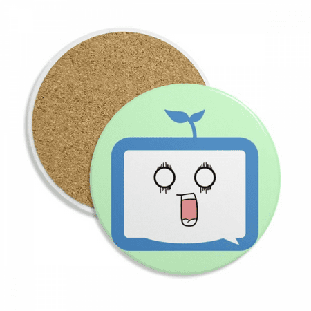 

Saplings Surprised Small TV Happy Original Coaster Cup Mug Round Holder Absorbent Stone 2pcs