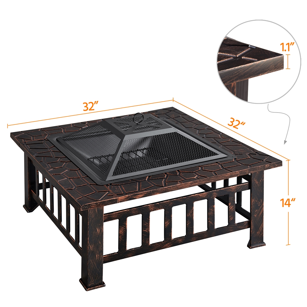 Alden Design Outdoor 32" Square Metal Fire Pit Table with Spark Screen, Copper - image 5 of 8