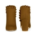 thumbnail image 5 of BLISSFUL STEP Women Ruffle Block High Heels Ankle Boots for Women Brown 9, 5 of 6