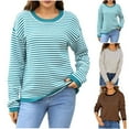 thumbnail image 5 of QTBIUQ Sweater Women Striped Patchwork Knitted Sweater with Long Sleeved Round Neck Sweater Top Black, 5 of 5