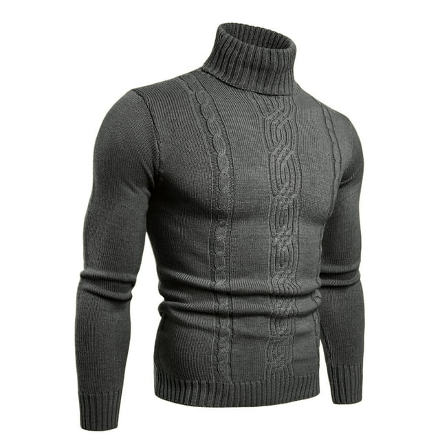 Pisexur Chandails Homme Doux et Confortable Chandails d'Automne Mode Chandail Uni pour Homme Tempérament Manches Longues Garder au Chaud Col Roulé Gris Foncé,TG