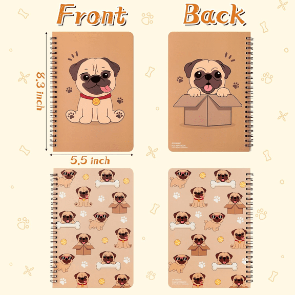 Haooryx Cute Dog Spiral Notebook, 2-Pack for School & Travel, 8.5 x 11 inches