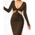 thumbnail image 5 of New Womens Dresses Solid Color Women'S Fashion Sexy V-Neck Long-Sleeved Open-Waist Open-Back Dress Tight Hip Skirt, 5 of 6
