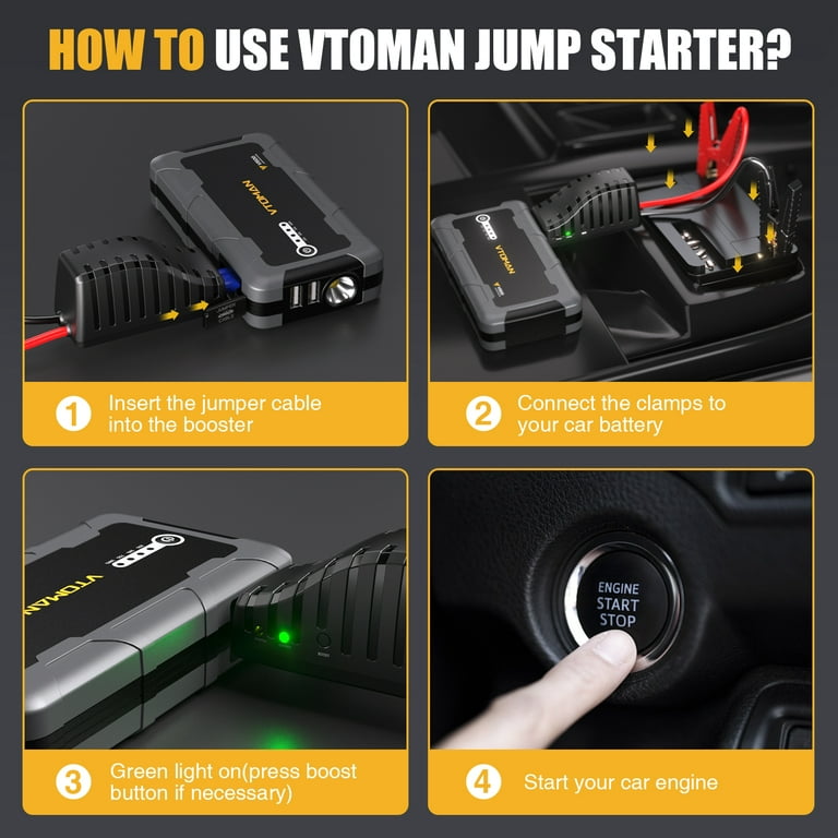 VTOMAN Jump Starter,1500A Peak Car Jump Starter (Up to 6L Gas or 4L Diesel Engine), 12V Portable Car Battery Booster Power Bank, Jump Box with LED