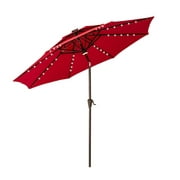 FLAME&SHADE 9 ft Double Top Solar Powered Outdoor Market Patio Table Umbrella with LED Lights and Tilt, Red