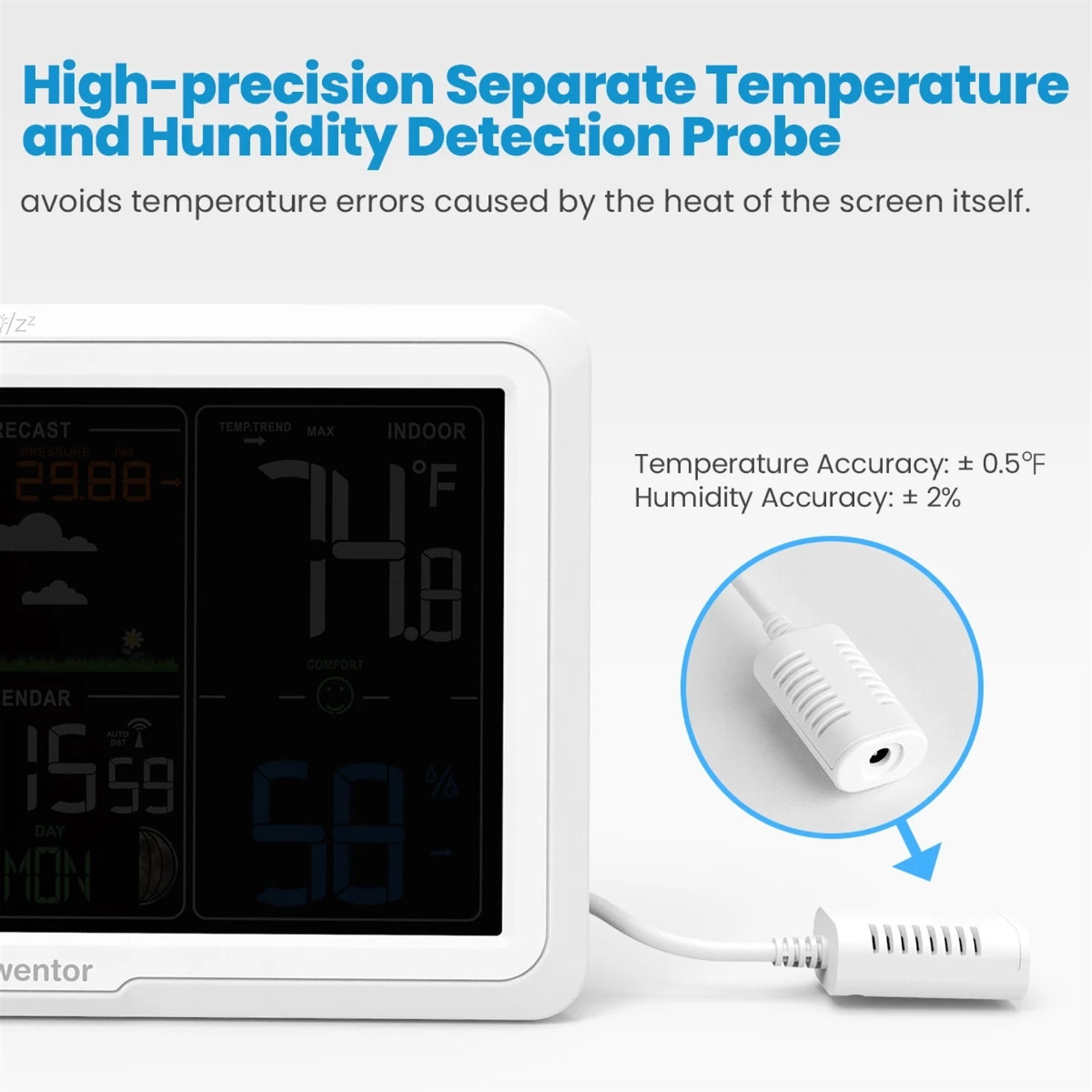Weather Station Wireless Indoor Outdoor Thermometer, 7.5inch Display Atomic Clock with Weather Forecast and Barometer ,High Precision