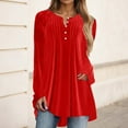 thumbnail image 2 of RQYYD Velvet Tunic Tops for Women Fashion Button Down V Neck Shirts Plus Size Pleated Casual Velour Blouses Party Outfits, 2 of 6