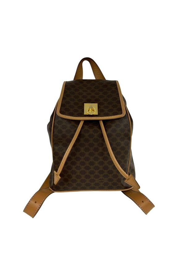 Pre-Owned CELINE Vintage Macadam Blazon Triomphe Pattern Logo Ring Hardware Leather Backpack...