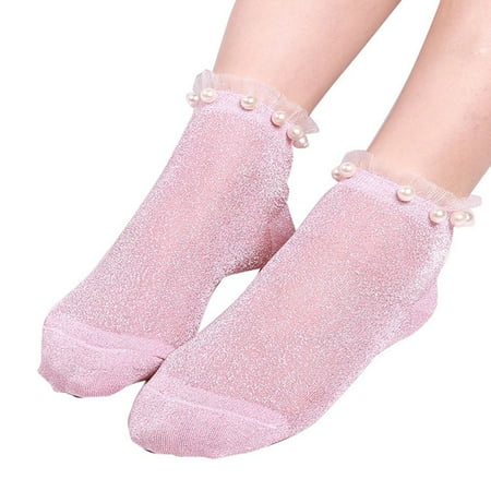 

NLAGER Socks Women Faux Pearl Glitter Transparent Low Cut Elastic Short Ankle Socks