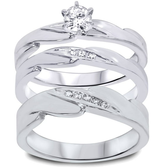 Pompeii 1/3ct Diamond Engagement Wedding Ring Trio Set 10K White Gold (I/J,I2-I3)