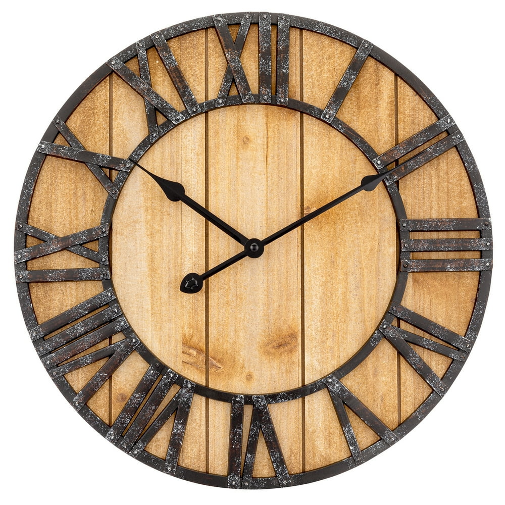 Westclox 16" Natural Wood Grain with Raised Roman Numerals & Iron Finish Wall Clock Model