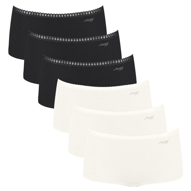 Sloggi braguitas de mujer, pack de 6 - GO Crush Short C6P, braguitas, algodón elástico Negro/Blanco L (Large)