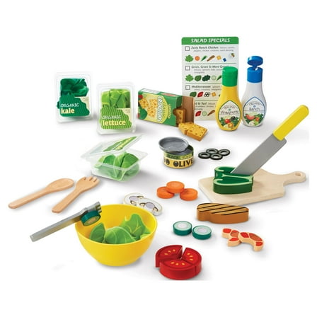 Melissa & Doug Slice and Toss Salad Play Food Set – 52 Wooden and Felt Pieces , Green