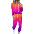 thumbnail image 1 of UAMVSH Survêtements pour Femmes Manches Longues Col Rond Chandail à Capuchon avec Pantalon Jogger Ensemble de Survêtement Dégradé Tendance 2 Pcs (Petit, Rose Vif 1), 1 of 5