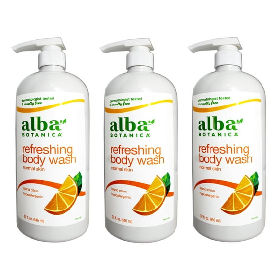 Alba Botanica Refreshing Body Wash, Hypoallergenic, Island Citrus, 32 FL OZ - 3 Pack
