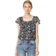 thumbnail image 1 of Blusa En Capas Manga Corta De Volantes De Gasa Con Cuello Cuadrado Para Mujer Azul marino L, 1 of 6