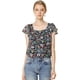 thumbnail image 1 of Blusa En Capas Manga Corta De Volantes De Gasa Con Cuello Cuadrado Para Mujer Azul marino L, 1 of 6