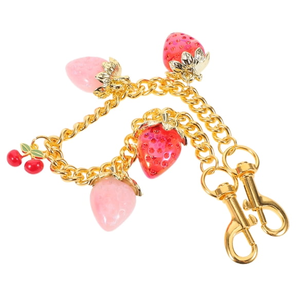 Luxshiny Stylish Zinc Alloy Cherry Bag Charm with Strawberry Pendant Golden Purse Chain for Handbags