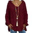 thumbnail image 1 of Daeful Chandail pour Femmes à Manches Longues Chandail-Over Chaud et Confortable pour l'Hiver Bordeaux TG, 1 of 3