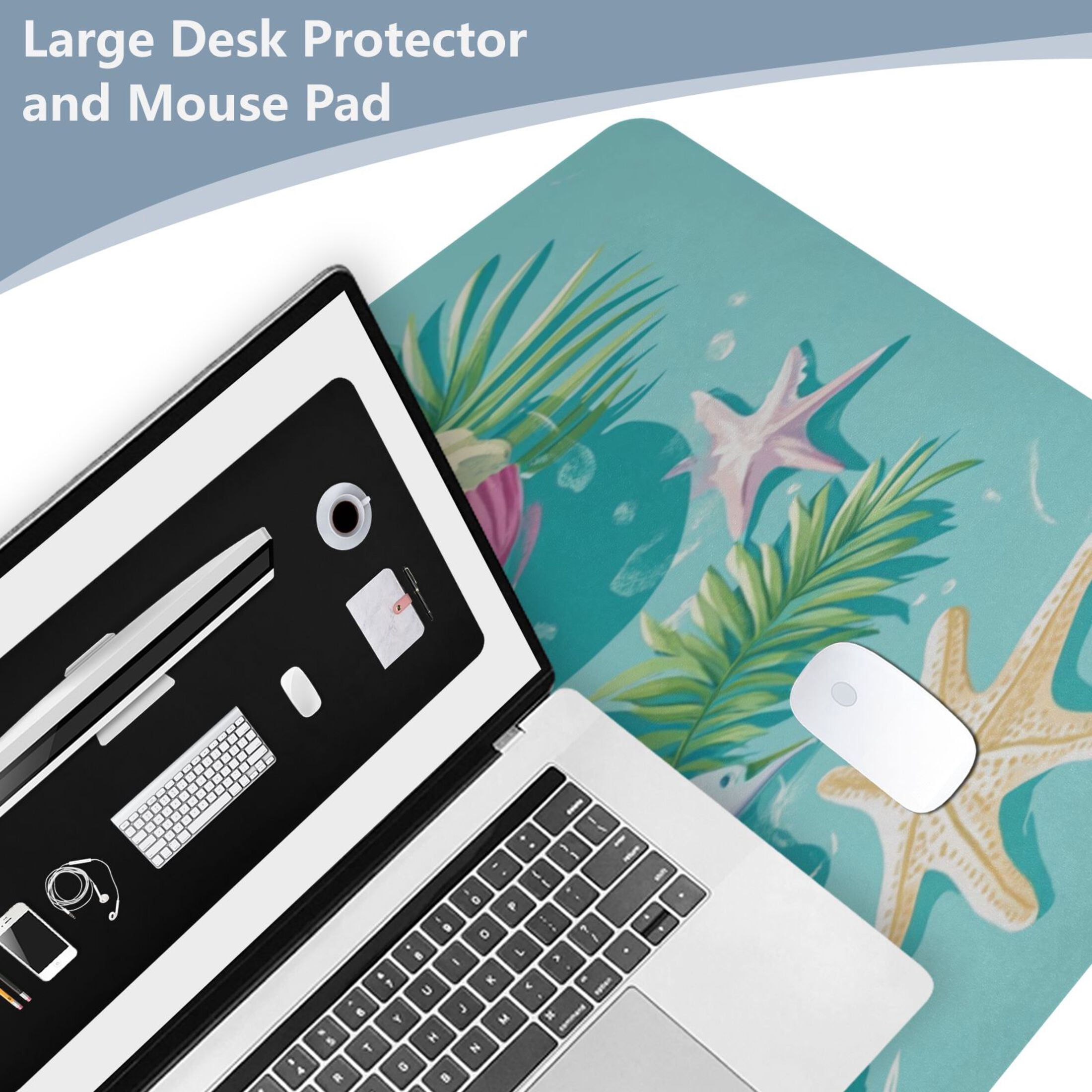 Leather Keyboard and Mouse Desk Mat Office Desk Accessories Protective Office Desk Decor Desk Pad Mat for Gaming, Work from Home, Office Summer Elements 23.6" x 47.2"
