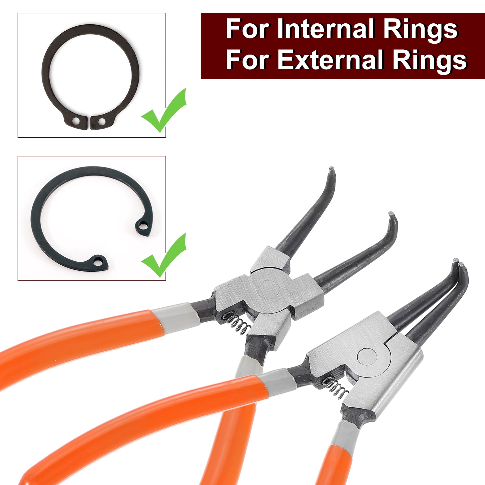 2pcs Snap Ring Plier Set 7" External Circlip Pliers with 0.08" Straight/Bent Jaw Tip for Ring Remove Retaining Pliers