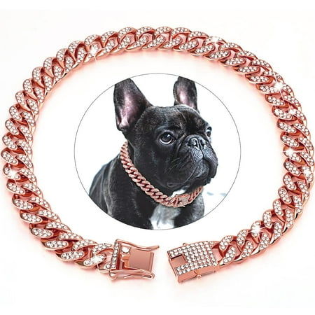 Dog Chain Diamond Cuban Collar Walking Metal Chain Collar with Design Secure Buckle  Pet Cat Cuban Collar Jewelry Accessories