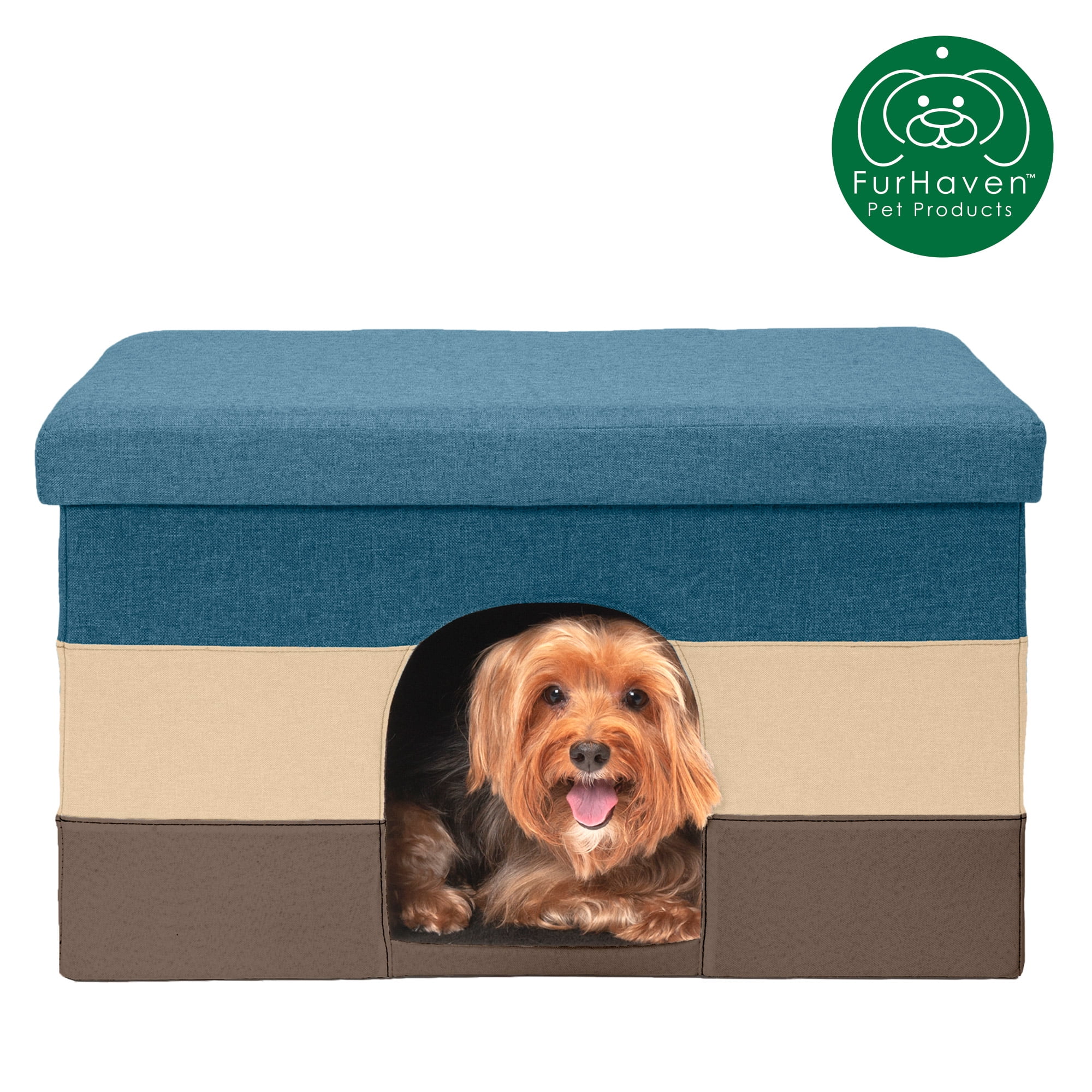 FurHaven Pet Footstool Pet House Ottoman for Dogs & Cats, Beach House