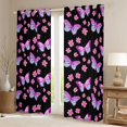 thumbnail image 3 of Homewish Cute Butterfly Kid Black Out Curtains, Blossoms Flower Floral Curtains Pack of 2 (42x63 Each), Black Purple Cartoon Theme Bedroom Curtains, Living Room Curtains Decor, 3 of 7