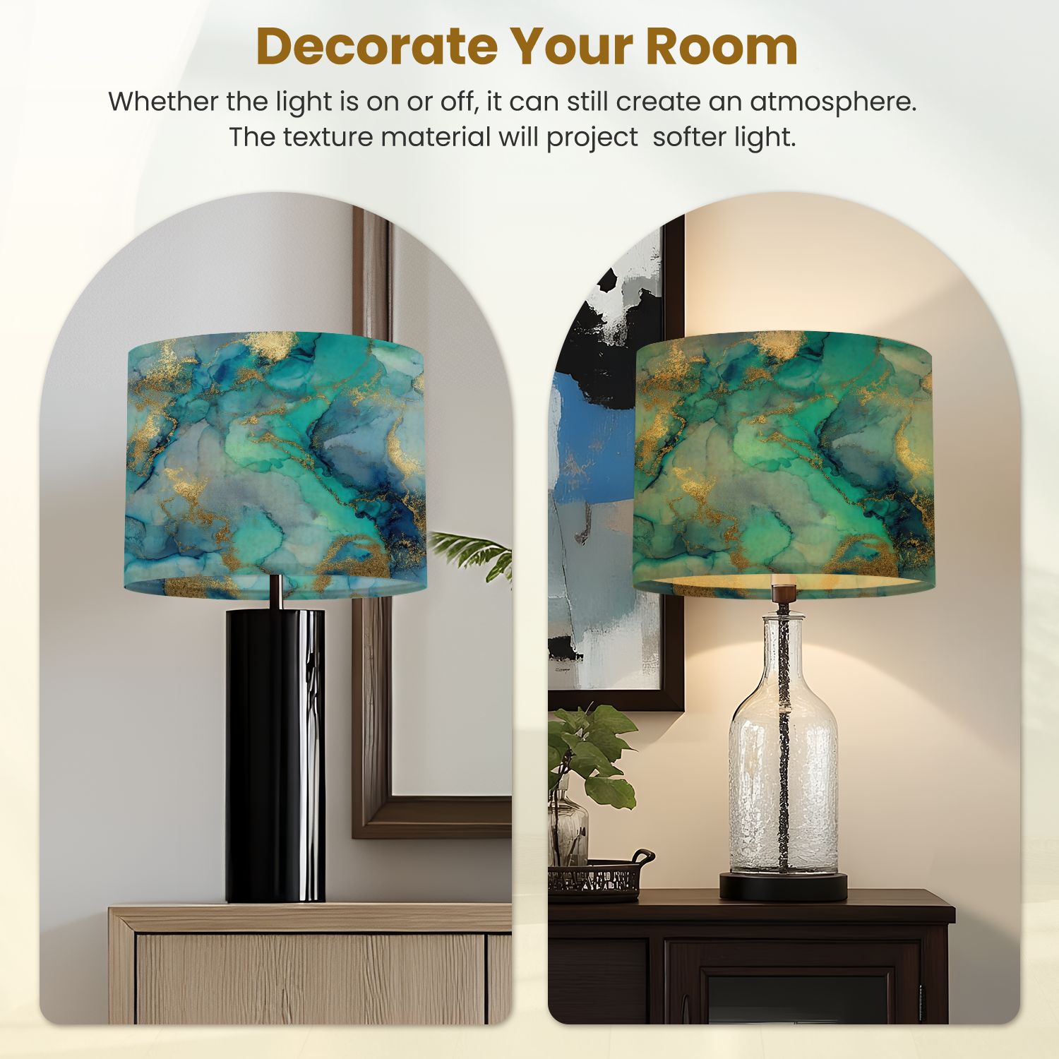 Lamp Shades Set of 2 Easy Assembly Gold Marble Alcohol Ink Blue Marble Watercolor Light Foil Drum Lampshades for Table Lamps Floor Lamps Pendant Light 13"x13"x10" Replacement Lamp Shade