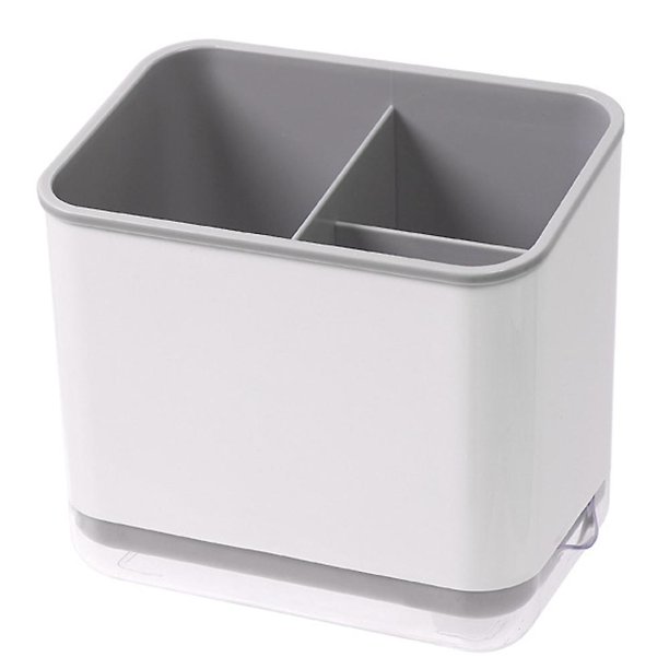 White Organizador de utensilios de cocina, soporte para esponja, bandeja de drenaje para palillos