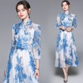 thumbnail image 1 of Dropshipping Nouvelle Robe Midi Décontractée d'Été Automne Imprimé Fruits Nœud Papillon Col Foulard Manches 3/4 Taille Empire Femmes Soirée Plage, 1 of 7