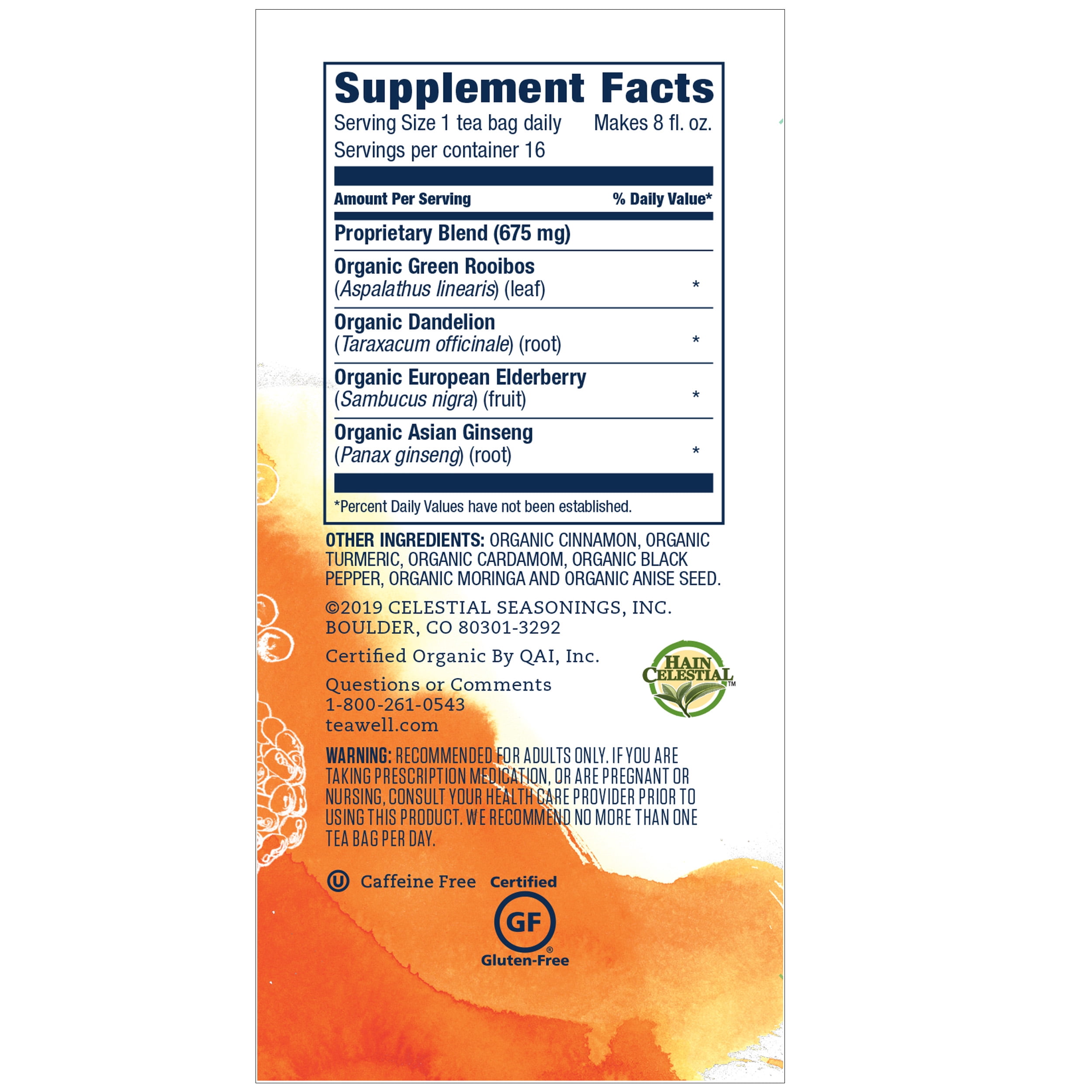 Celestial Seasonings TeaWell Organic Turmeric Spice Wellness Tea, 16 Ct Tea Bags
